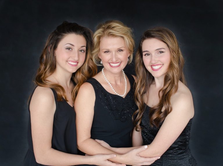 Mom and Daughters celebrate beauty with glamor photos black dresses and sequins Gainesville Florida Womens Portraiture
