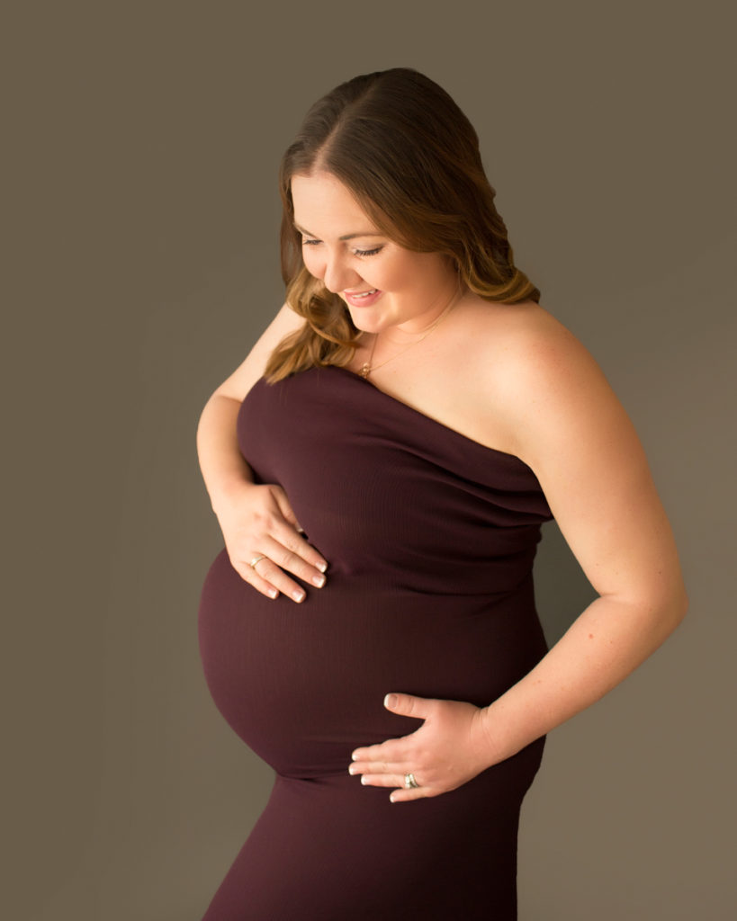 Maternity portrait gorgeous Janet in burgundy gown Gainesville Florida