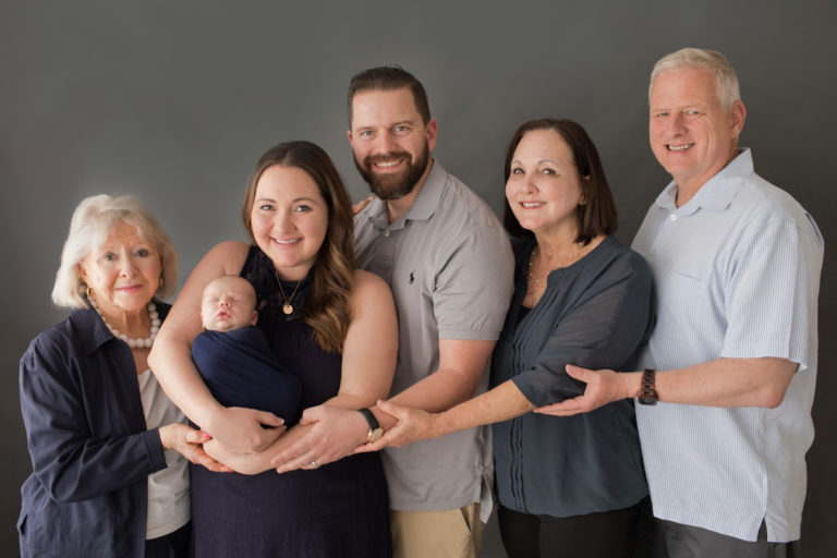 Three generations support Newborn James with Baby Photos in Gainesville Florida