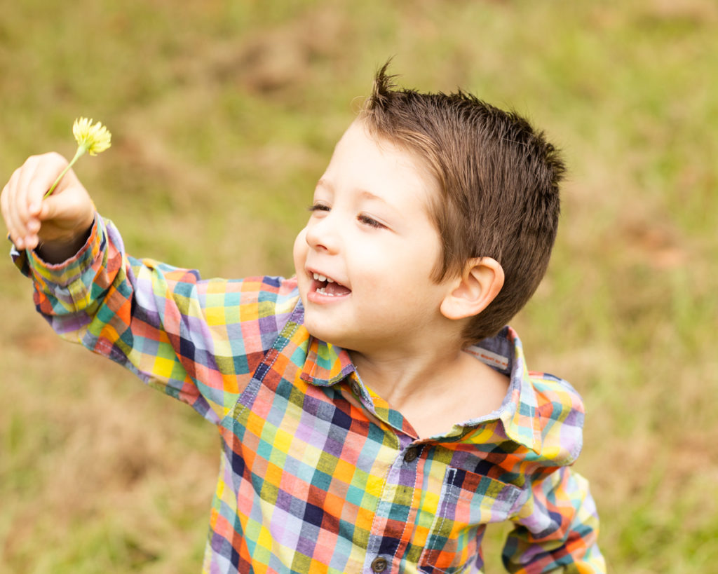 Three Year Old Boys with flower for mom at Horseshoe Farm Alachua Florida