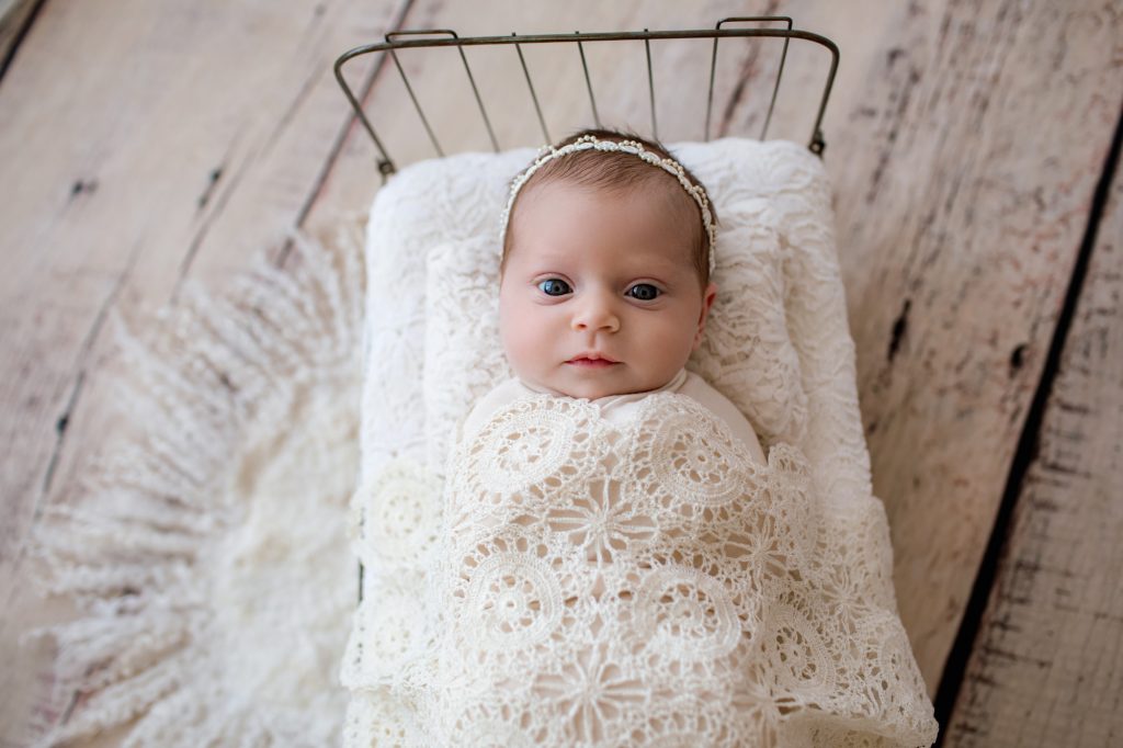 Brand-New Baby Posed in Mini Baby Bed in Gainesville, FL