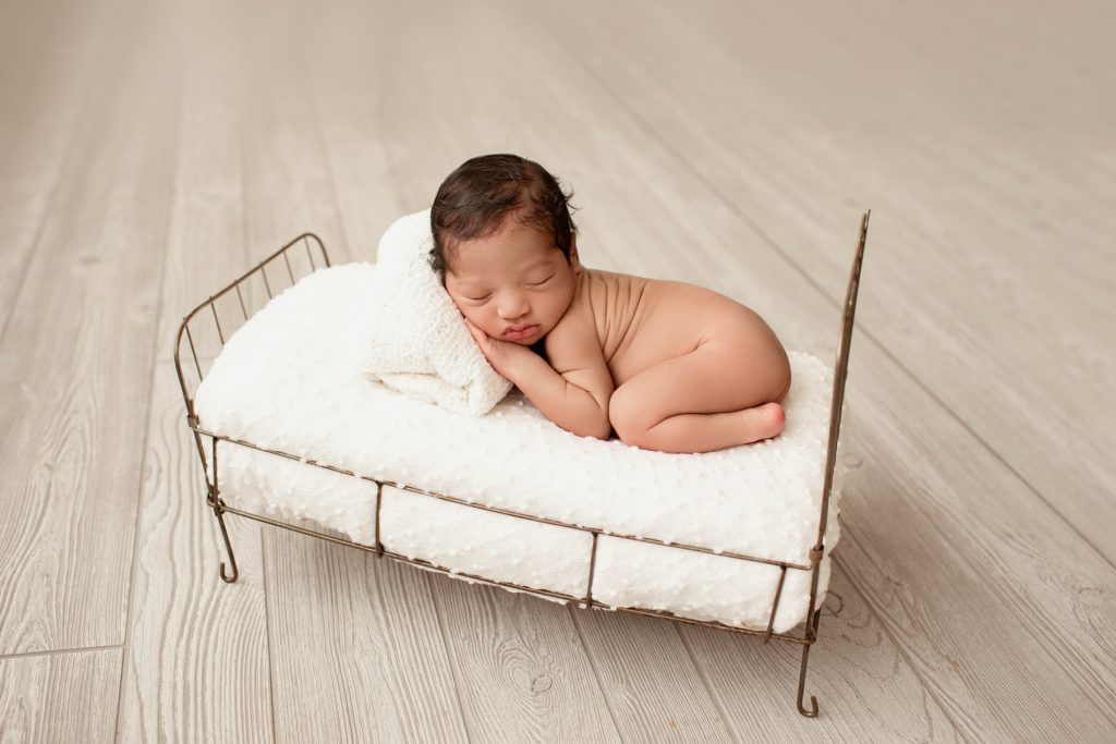 Newborn Baby on Mini Bed Photo Session Gainesville, FL