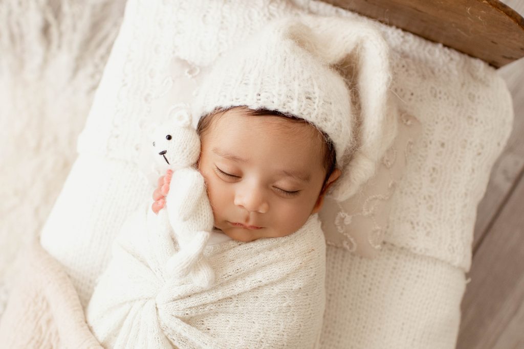 Newborn Aaydan Sleeping with Teddy Bear