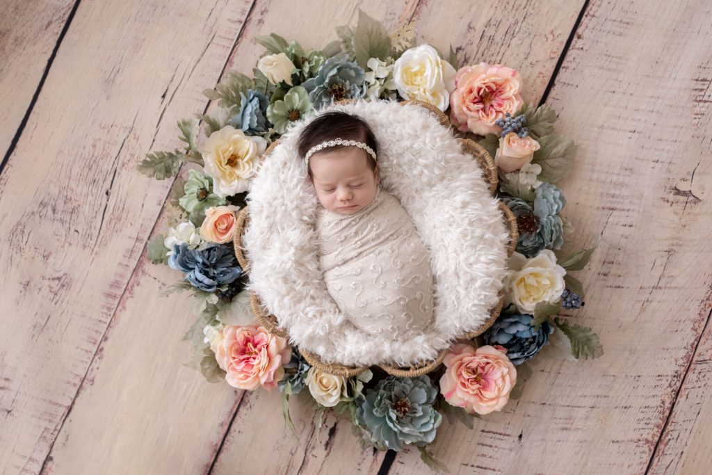 Newborn Baby Girl in Flower Wreath Newborn Photography