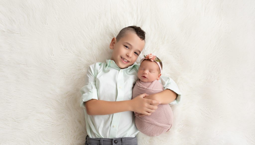 Newborn Baby Sister with Big Brother Professional Photos