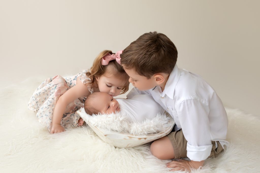 Newborn Baby Portraits with Brother and Sister